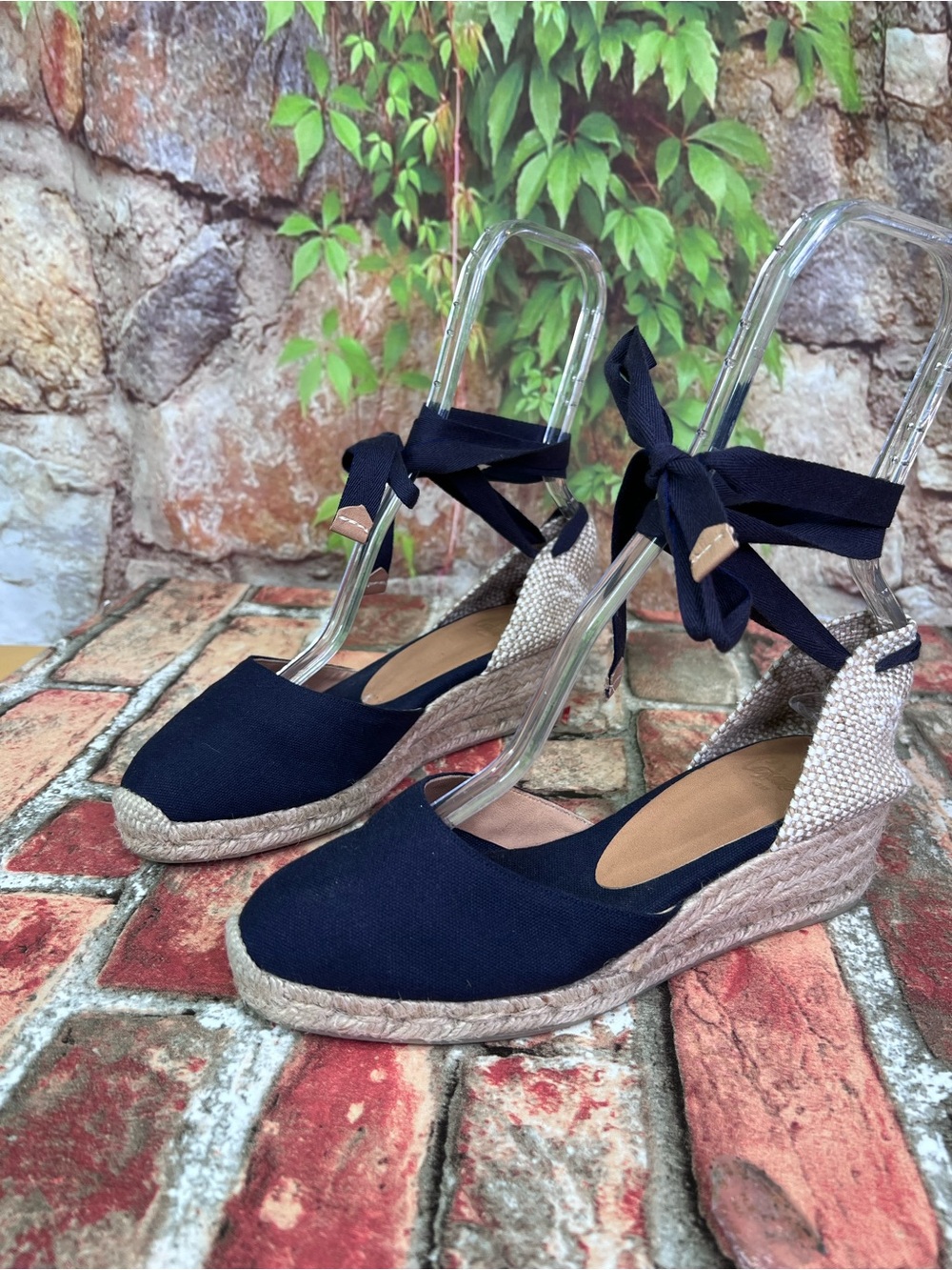 CASTANER Navy and Tan Jute Ankle Tie Nautical Resortwear Espadrilles, 38 - Picture 2 of 11